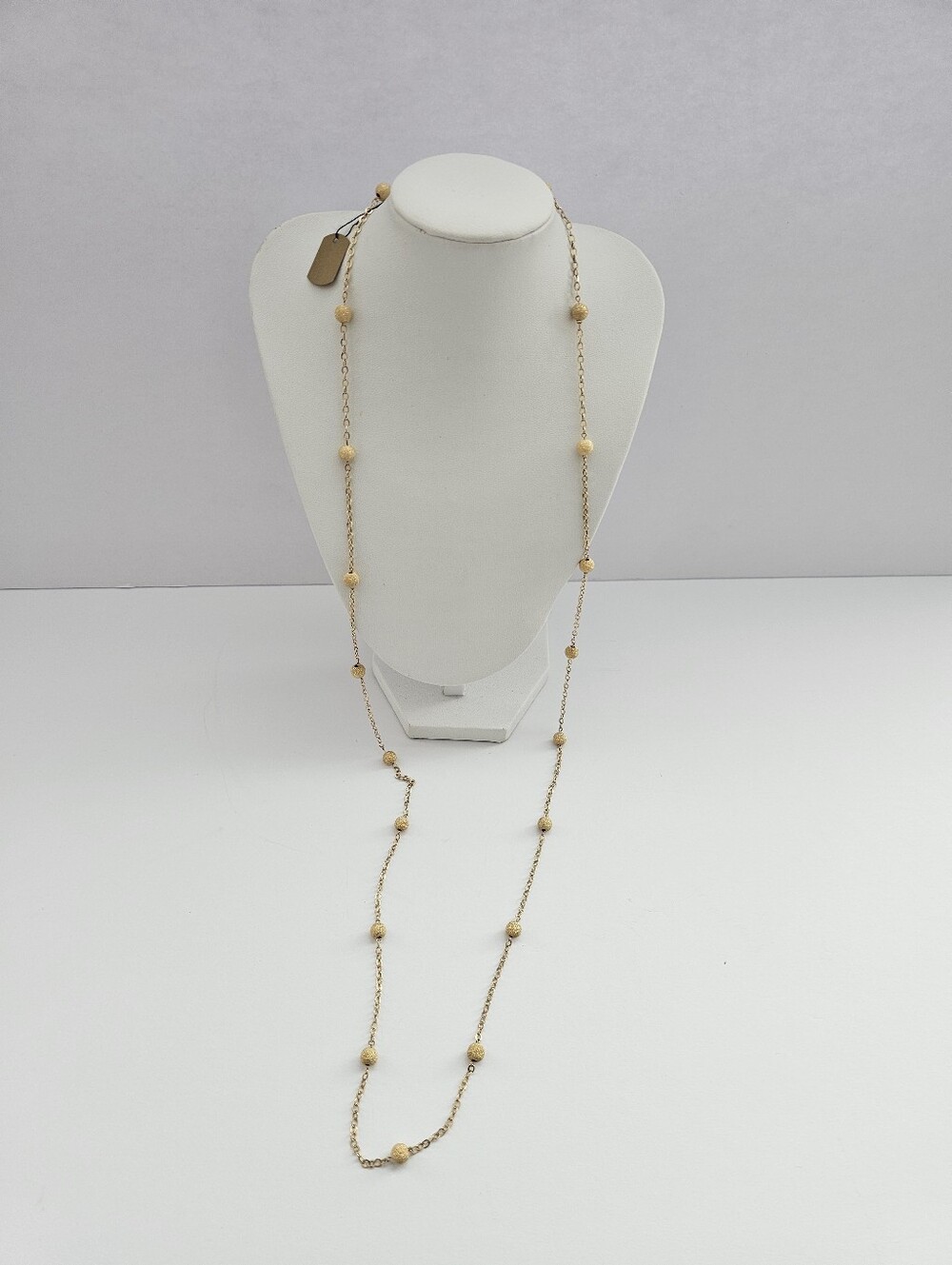 JCM London 14K Yellow Gold Stardust Bead Station Necklace – 36” Long Floating